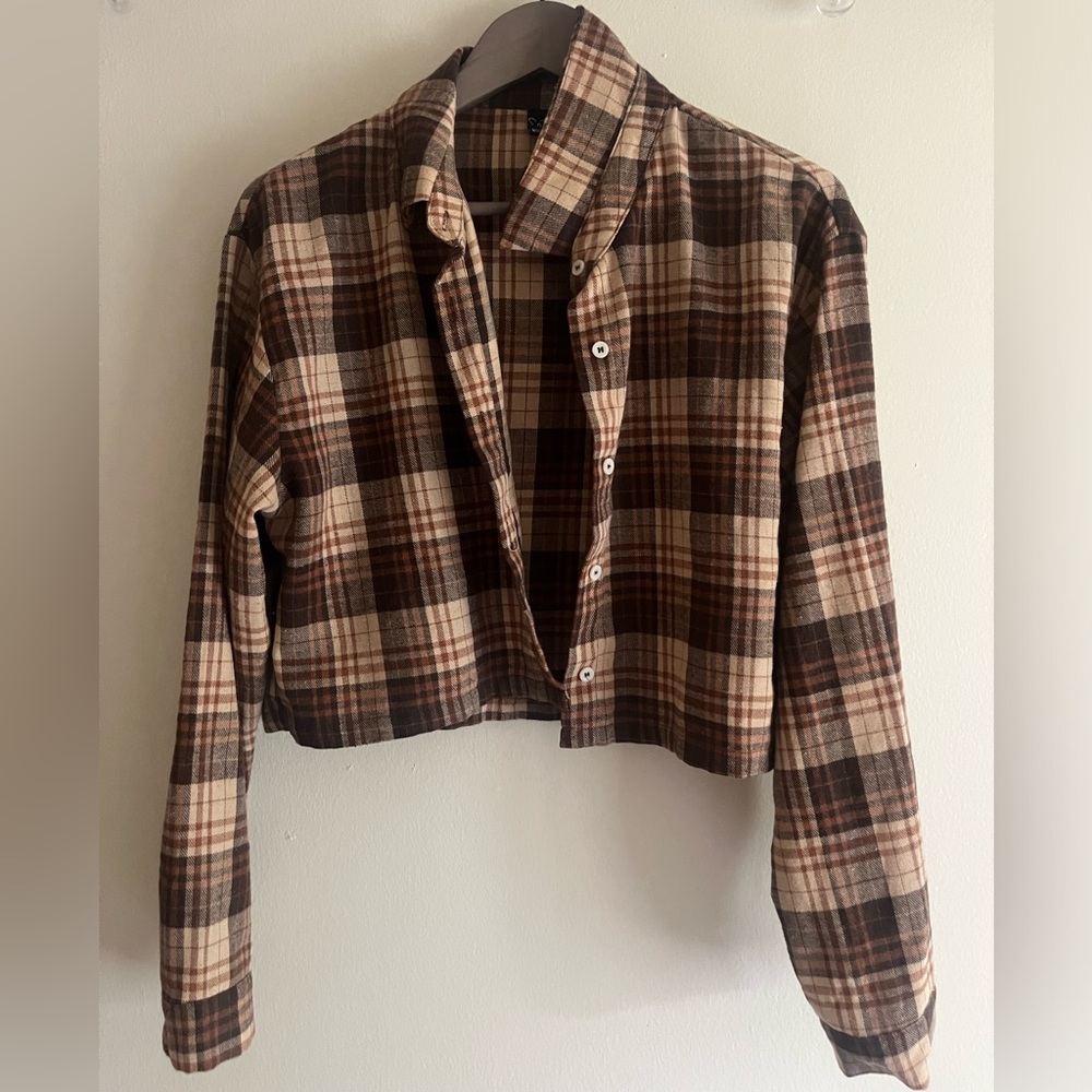 Windsor Tan and Brown Plaid Crop Top